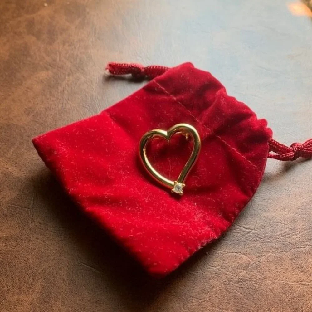 Vintage Golden Heart Pin Brooch Pendant‎ Crystal Cute Small Lapel